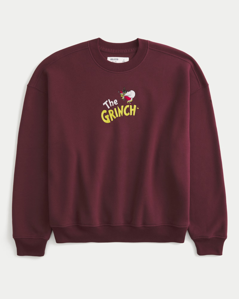 Hollister The Grinch Embroidered Fleece Sweatshirt Adult X-Large Boxy Fit NEW